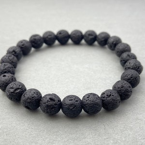 Black Lava Bracelet, Beaded Bracelet, Gift for Her, Gemstone Bracelet, Healing Bracelet, Friendship Bracelet, 8mm Beads, Crystal Bracelet