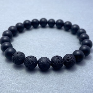 Frosted Black Onyx & Black Lava Bracelet | Beaded Gemstone Jewelry for Men And Women | Healing Energy Gift