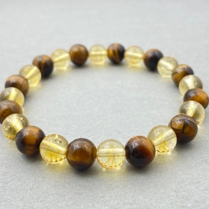 Gelbes Tigerauge & Citrin Armband | Handgemachter Perlenschmuck für positive Energie und Ausgeglichenheit | Ätherisches Öl Armband, Geschenk für sie