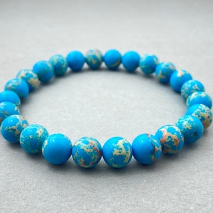 Turquoise Sea Sediment Jasper Bracelet, Beaded Bracelet, Gift for Her, Gemstone Bracelet, Healing Bracelet, Friendship Bracelet, 8mm Beads