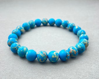 Turquoise Sea Sediment Jasper Bracelet | Natural Crystal Beaded Bracelet 8mm For Meditation Healing Yoga Birthstone Friendship Yoga And Gift