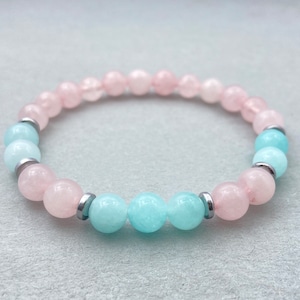 Rose Quartz & Aquamarine Jade Bracelet | Handmade Beaded Bracelet for Healing And Meditation | Essential Oil Bracelet