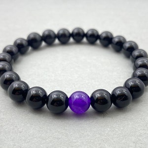 Black Onyx & Amethyst Bracelet | Beaded Bracelet Gift for Her | Unique Gemstone Jewelry for Women