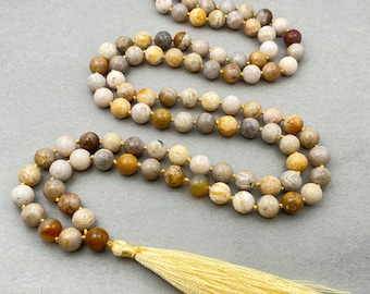 Fossil Coral Mala Hand Knotted, 108 Prayer Necklace, Tassel Necklace, Japa Mala, Buddhist Mala, Prayer Mala, Long Necklace Chanting Necklace