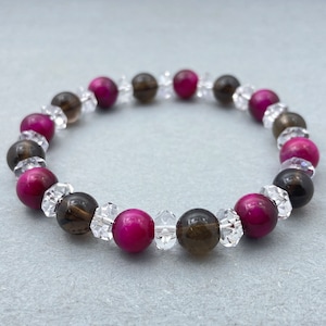 Smoky Quartz, Crystal & Tiger Eye Bracelet, Beaded Bracelet, Gemstone Bracelet, Healing Bracelet, Friendship Bracelet, 8mm Beads, For Gift