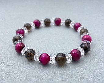 Rauchquarz Tigerauge & Crystal Armband | Natürliche Kristallperlen Armband 8 mm Für Meditation Heilung Yoga Schutz Birthstone Freundschaft