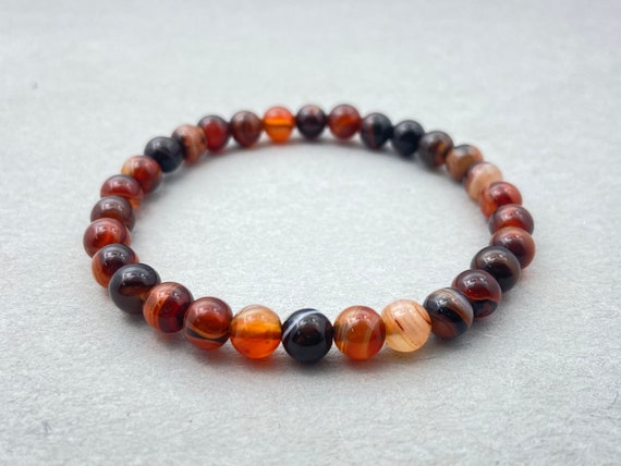 Red & Black Striped Agate Bracelet | Natural Crystal Beaded Bracelet Stretch Bracelet 8mm For Meditation Healing Yoga Birthstone Friendship