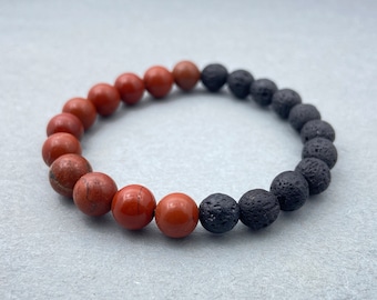 Red Jasper & Black Lava Bracelet | Natural Crystal Beaded Bracelet 8mm For Meditation Healing Yoga Protection Birthstone Friendship