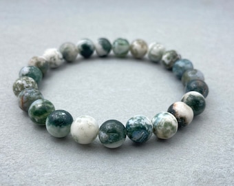Tree Agate Beaded Bracelet: 8mm Gemstone Healing Jewelry