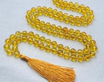 108 Beads Mala Necklace- Citrine Grounding Healing Tassel Necklace-Spiritual Protection Meditation Balance Mental Health Gift Necklace