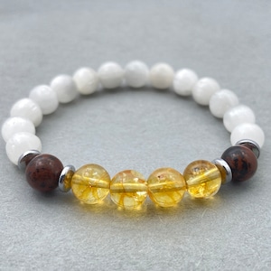 Selenite Bracelet, Citrine & Obsidian Beaded Bracelet, Gift for Her, Healing Crystals Jewelry, Spiritual Gift, Chakra Stones