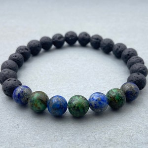 Lapis Lazuli Beaded Bracelet: Lava & African Turquoise, Essential Oil Diffuser