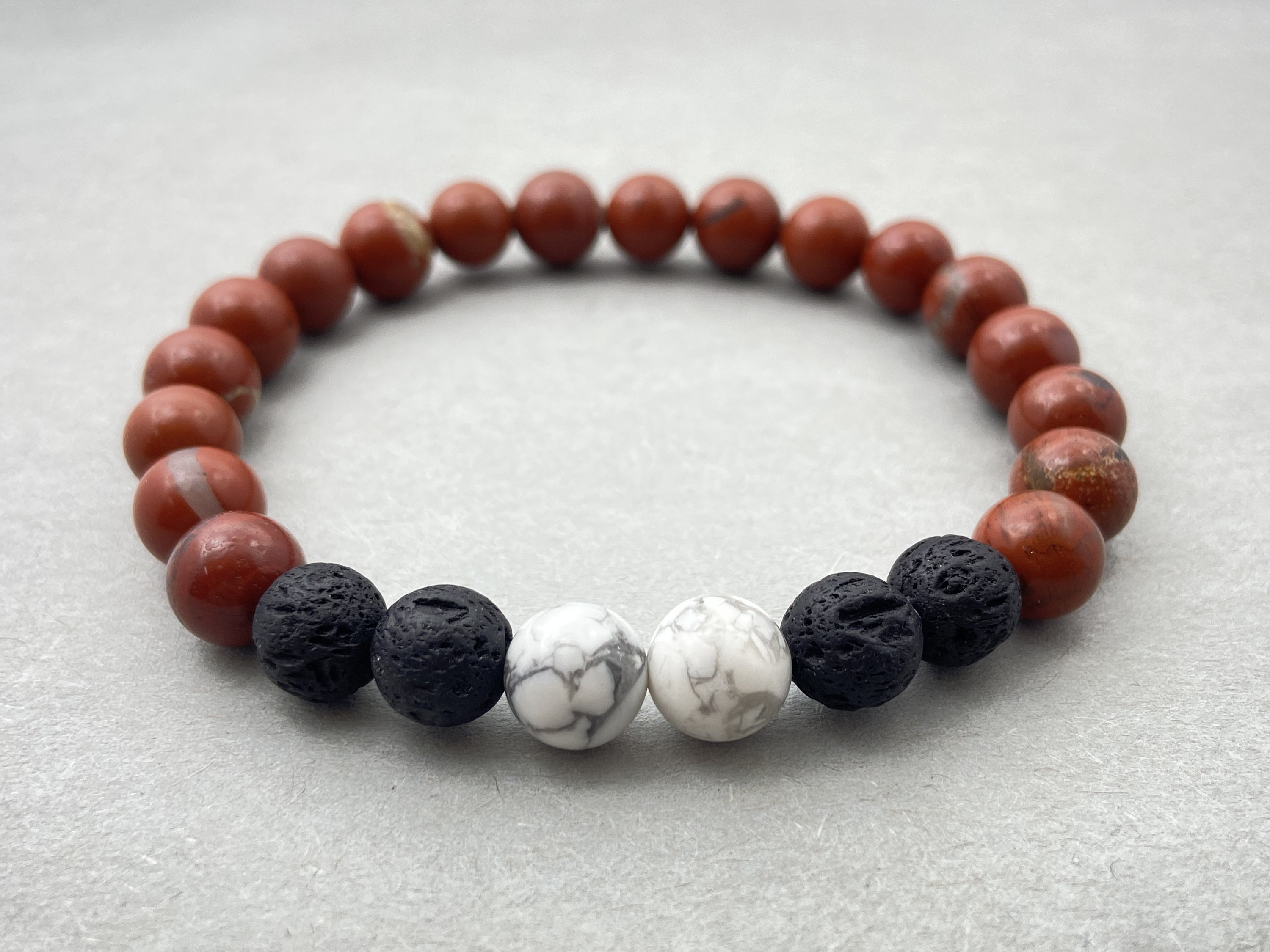 Red Jasper Lava Howlite Bracelet, Beaded Bracelet, Natural Crystal