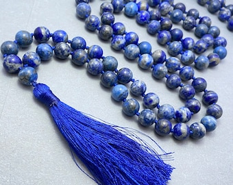 Lapis Lazuli Mala, Prayer Necklace, Tibetan Mala, Knotted Mala, Lapis Necklace, 8mm Bead Mala, 108 Bead Lapis Mala, Yoga, Mantra Mala