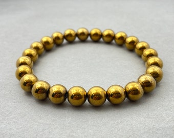 Pulsera de hematita dorada: pulsera de cristal curativo con cuentas de 8 mm