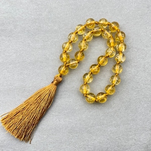 Citrine Mala Pocket Mala | 27+1 Bead Mini Mala | 8mm Worry Beads Jewelry for Men | Yoga Gift & Spiritual Healing