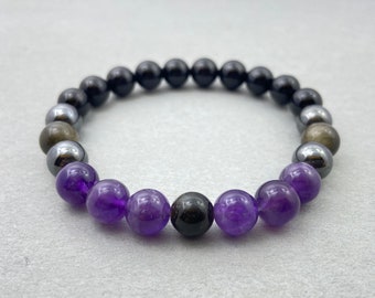 Amethyst, Hematite, Onyx & Obsidian Beaded Gemstone Bracelet