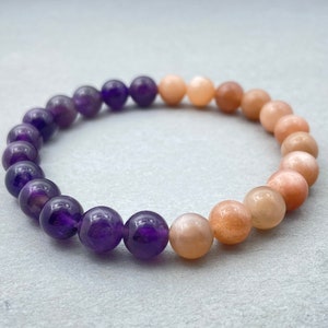 Moonstone & Amethyst Beaded Bracelet: Gemstone Healing Crystals