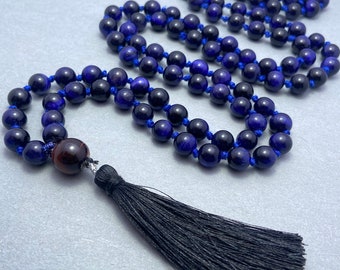108 Beads Mala Necklace- Tiger's Eye Grounding Healing Tassel Necklace-Spiritual Protection Meditation Balance Mental Health Gift Necklace