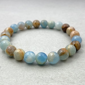 Argentina Lemurian Aquatine Calcite Bracelet, Beaded Bracelets 8mm, Natural Crystal, Healing Bracelet, Yoga Birthstone Friendship Bracelets