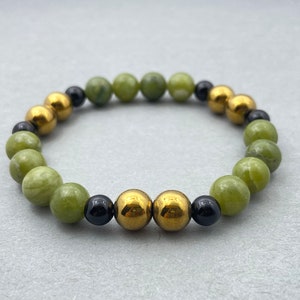 Black Onyx, Hematite & Jade Bracelet, Beaded Bracelet, Gift for Her, Gemstone Bracelet, Healing Bracelet, 8mm Beads, Friendship Bracelet