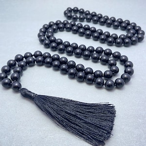 Black Obsidian Necklace - 108 Beads Mala Necklace for Protection & Meditation, Handmade Spiritual Jewelry, Gift for Her