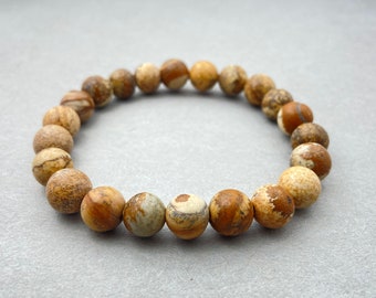 Picture Jasper Bracelet, Beaded Bracelet, Gift for Her, Gemstone Bracelet, Healing Bracelet, Friendship Bracelet, 8mm Beads, Crystals