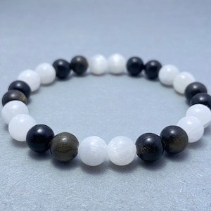 Selenite & Golden Obsidian Bracelet, Beaded Energy Bracelet for Healing And Balance, Chakra Jewelry, Gift for Her