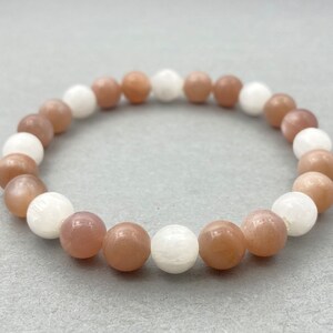 Selenite & Moonstone Bracelet, Crystals Bracelet, Gemstone Bracelet, Crystals Healing Bracelet, Friendship Bracelet, Natural Crystals Gift