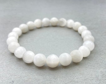 Pulsera de cuentas de selenita: joyería de cristal curativo de 8 mm