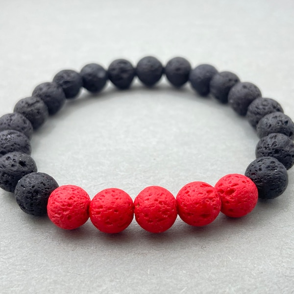 Red Lava & Black Lava Bracelet, Beaded Bracelet, Gift for Her, Gemstone Bracelet, Healing Bracelet, Friendship Bracelet, 8mm Beads, Crystals