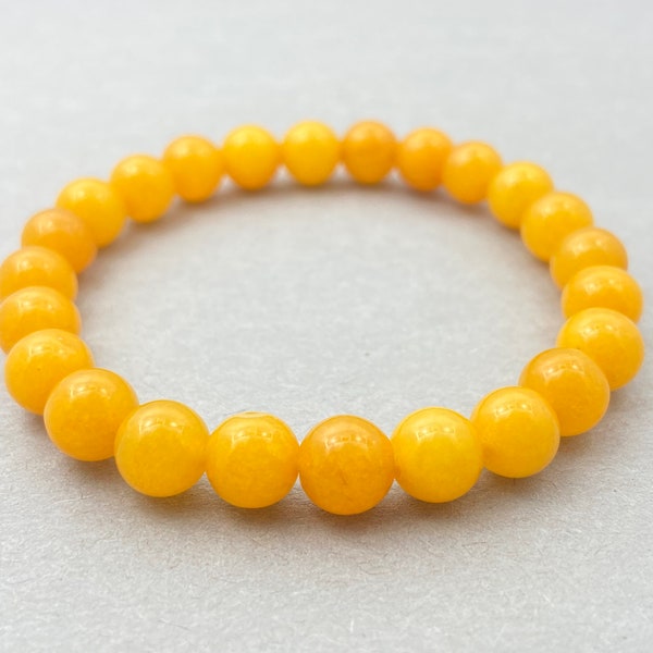 Bracelet en jade jaune, bracelet de perles, cadeau pour elle, bracelet de pierres précieuses, bracelet de guérison, perles de 8 mm, bracelet de l'amitié, bracelet en cristal