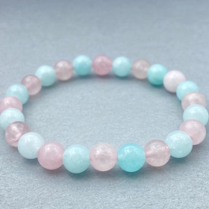 Rose Quartz & Aquamarine Jade Bracelet, Beaded Bracelet, Gift for her, Gemstone Bracelet, Healing Bracelet, Friendship Bracelet, 8mm Beads