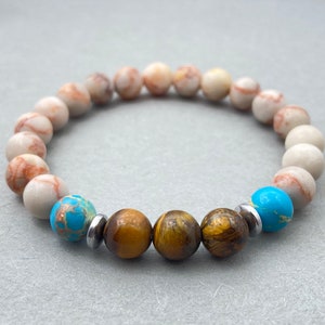 Pulseira de contas de jaspe e olho de tigre: joias com pedras preciosas Boho