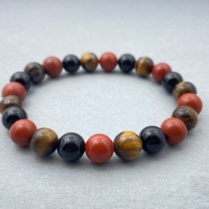 Tiger&#39;s Eye, Black Onyx & Jasper Bracelet, Beaded Bracelet, Gift for Her, Gemstone Bracelet, Healing Bracelet, Friendship Bracelet, 8mm Bead