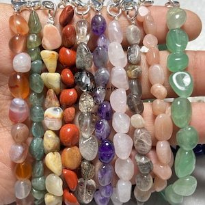 Tumbled Gemstone Nugget Bracelets,Healing Crystal Bracelet,Handmade Men Women Stretchy Bracelet,Genuine Gemstone Bracelet,For Gift Bracelet