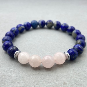 Rose Quartz & Lapis Lazuli Bracelet, Beaded Bracelet, Gift for Her, Gemstone Bracelet, Healing Bracelet, 8mm Beads, Friendship Bracelet