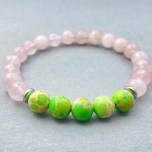 Sea Sediment & Rose Quartz Bracelet, Beaded Buddhist Friendship Bracelet, Essential Oils Diffuser Gift for Him