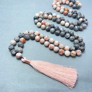 Map Jasper & Orange Jasper Mala Beads Necklace - 108 Beads Japa Mala for Meditation And Yoga Gifts Ideas