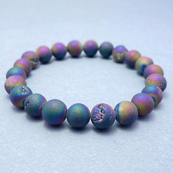 Bracelet Rainbow Druzy Agate, Bracelets pour la guérison, Bracelet pour cadeau, Bracelet hommes et femmes, Bracelet en cristal de guérison, Bracelet d’amitié