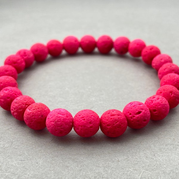 Pink Lava Bracelet, Beaded Bracelet, Gift for Her, Gemstone Bracelet, Healing Bracelet, Friendship Bracelet, 8mm Beads, Crystals Bracelet