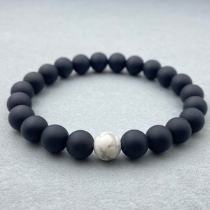 Howlite & Black Onyx Bracelet: Handmade Gemstone Beaded Jewelry