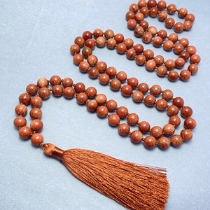 Mala 108 perles nouées à la main | Mala africain de pierre de sang, collier à pampilles pour la méditation, la prière de guérison, le chant des mantras