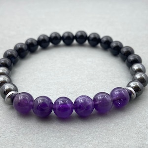 Pulseira de Ametista Ônix Hematita: Joia Energética com Pedras Preciosas