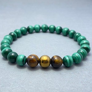 Malachite, Hematite & Tiger Eye Bracelet, Healing Beaded Bracelet, Natural Gemstone Jewelry for Protection And Balance