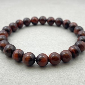 Red Tiger&#39;s Eye Bracelet | Natural Stone Beaded Bracelet for Healing and Protection, Unique Gift for Men & Women