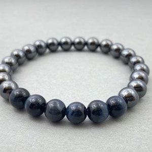 Hawk Eye & Hematite Beaded Bracelet: Gemstone Healing Crystals