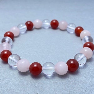 Red Onyx Rose Quartz Crystal Beaded Bracelet, Essential Oils Diffuser, Friendship & Buddhist Best Friend Gift