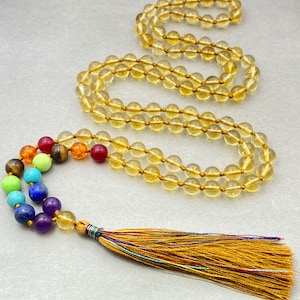 7 Chakra 108 Mala Collana - Citrino Messa a terra Guarigione Collana con nappa - Protezione spirituale Meditazione Equilibrio Collana regalo per la salute mentale