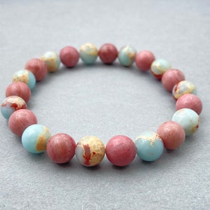 Rhodonite & Sea Sediment Jasper Bracelet: 8mm Gemstone Beads